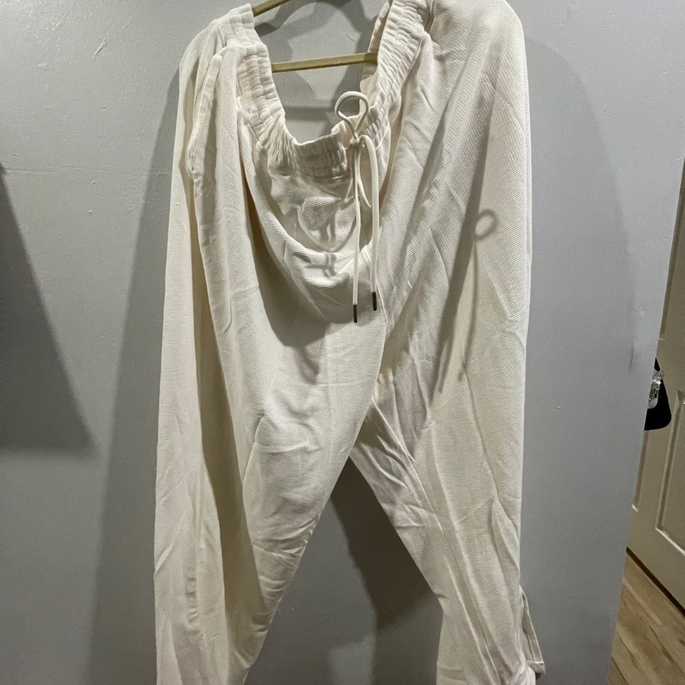 Waffle knit wide leg pants